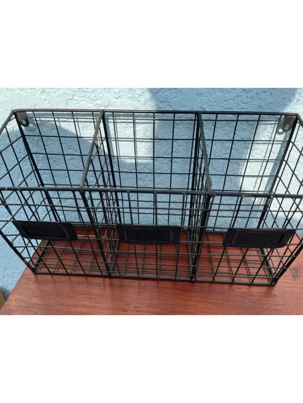 3 slot black metal wire-mesh compartments and labeled slots desk organizer